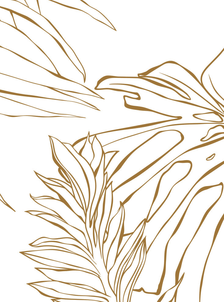 Hand Drawn Jungle Leaves Vinyl Peel and Stick Mural, Gold, 24"x96", 6 Pack
