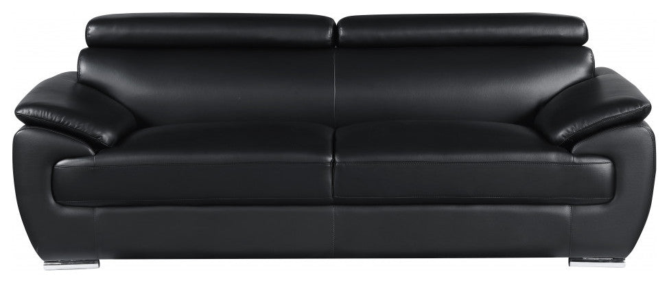 114" Captivating Black Leather Sofa Set