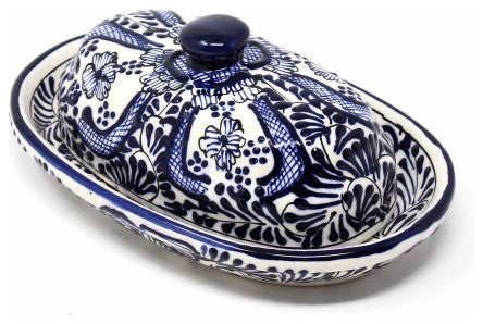 Encantada Handmade Butter Dish, Blue Flower