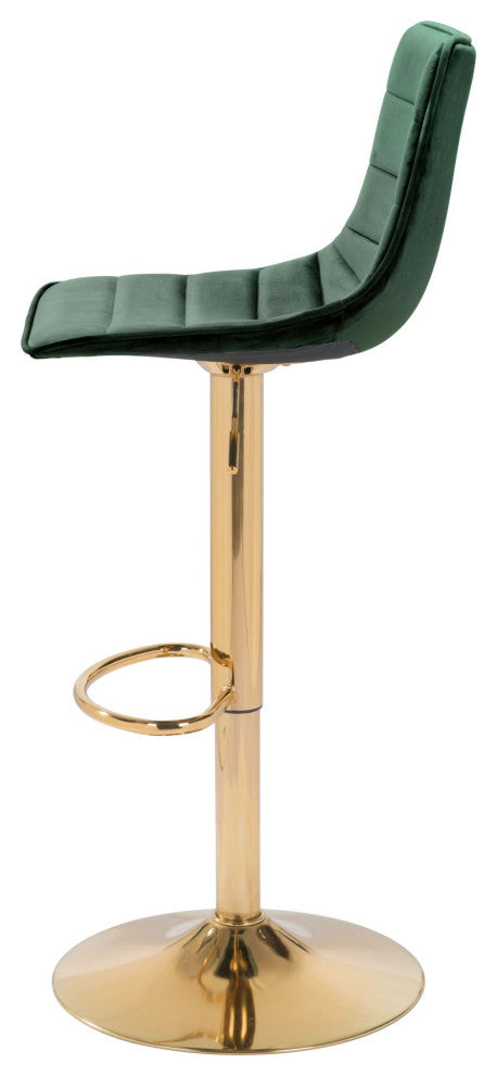 Bar Stool Chair Barstool, Steel Metal, Fabric, Green, Gold, Kitchen Cafe Bistro