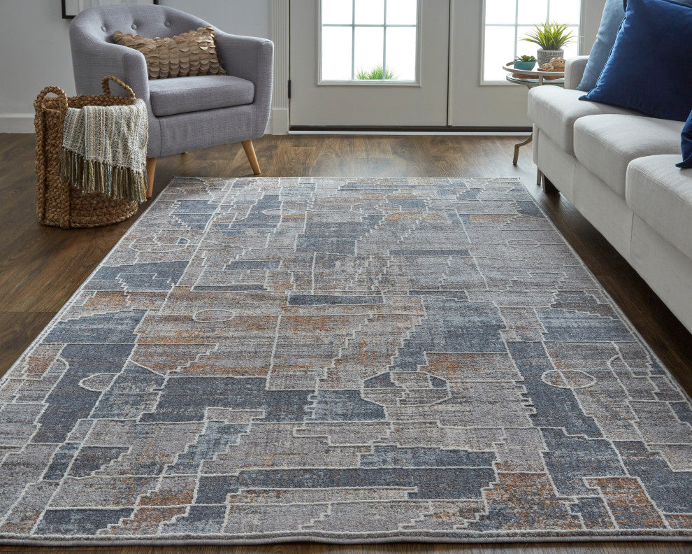 Weave & Wander Edwardo Rug, Blue/Orange, 6'-7" X 9'-4" Rug