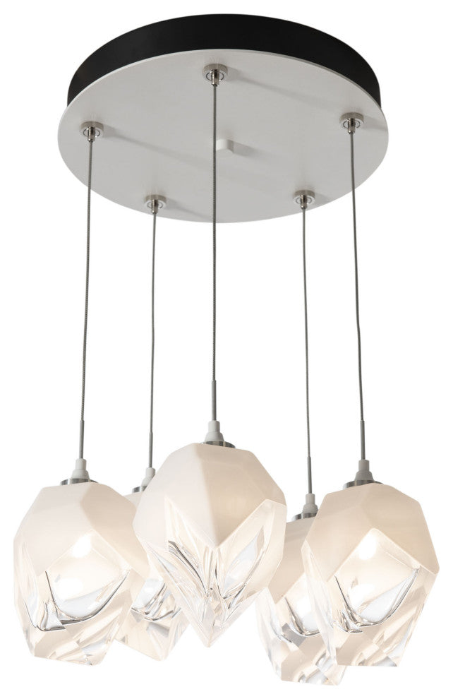 Chrysalis 5-Light Small Crystal Pendant White Finish- Long, White Crystal
