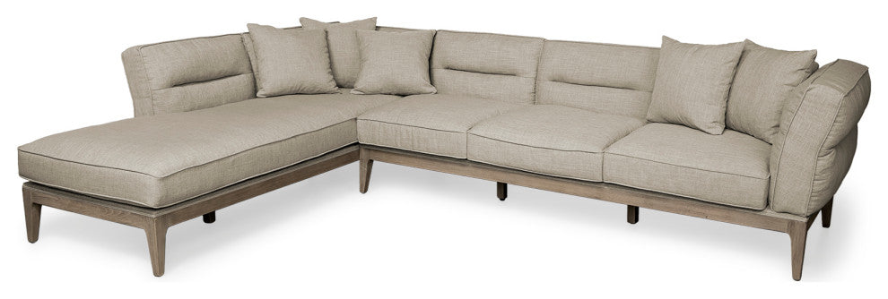 Denali III Beige Fabric, Solid Wood Frame Sectional Sofa, Cream/Brown, Left