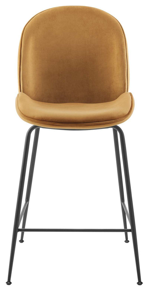 Counter Stool Chair, Velvet, Metal, Brown, Modern, Bar Cafe Bistro Restaurant