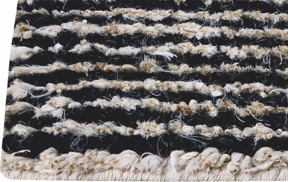 Hand Woven White Black Wool Area Rug