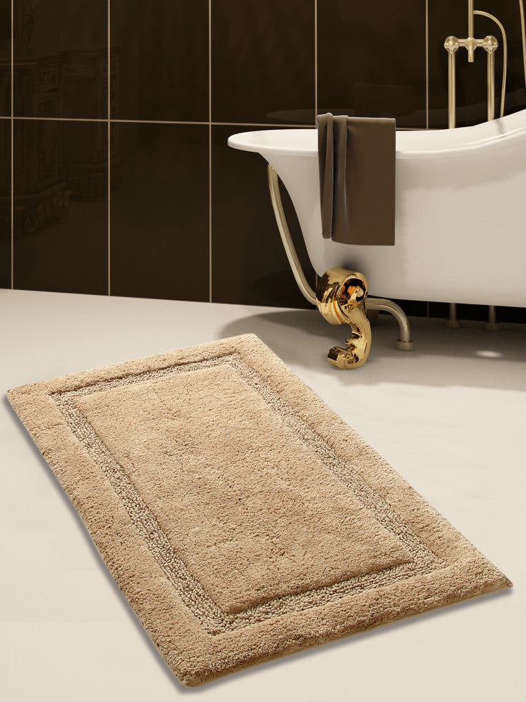 Bath Rug Cotton Solid Color Regency Pattern, Beige, 36"x24"