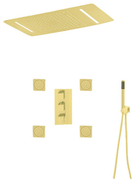 Led Mist Rainfall Shower System, Jetted Body, Brushed Gold