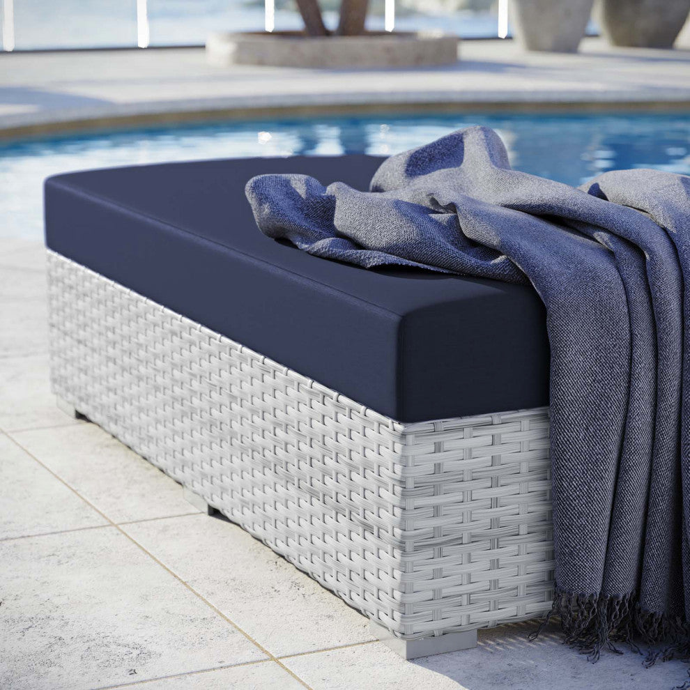 Convene Outdoor Patio Rectangular Ottoman Light Gray Navy