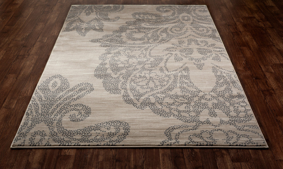 Bastille Large Damask Beige 5'3"x7'7" Oval Area Rug