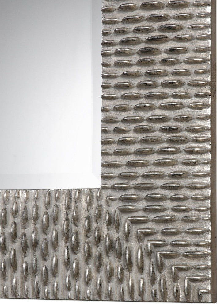 Large 40" Beaded Silver Gray Wall Mirror, Square Vanity Textured