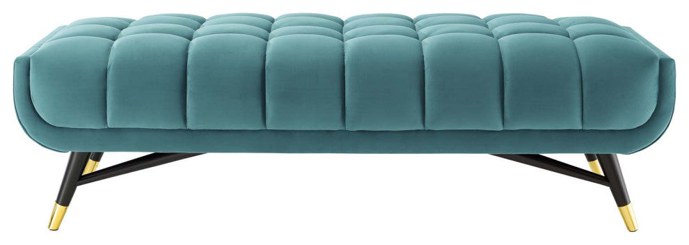 Accent Chair Bench, Velvet, Blue, Modern, Living Lounge Hotel Lobby Hospitality