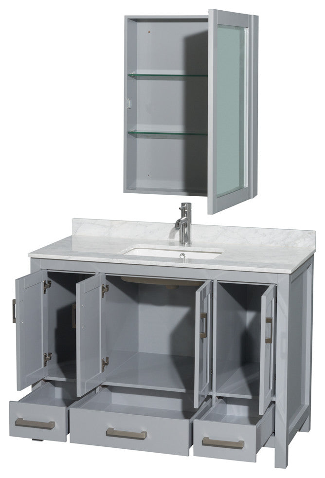 Wyndham WCS141448SGYCMUNSMED 48" Vanity in Gray + Carrera Marble and Square Sin