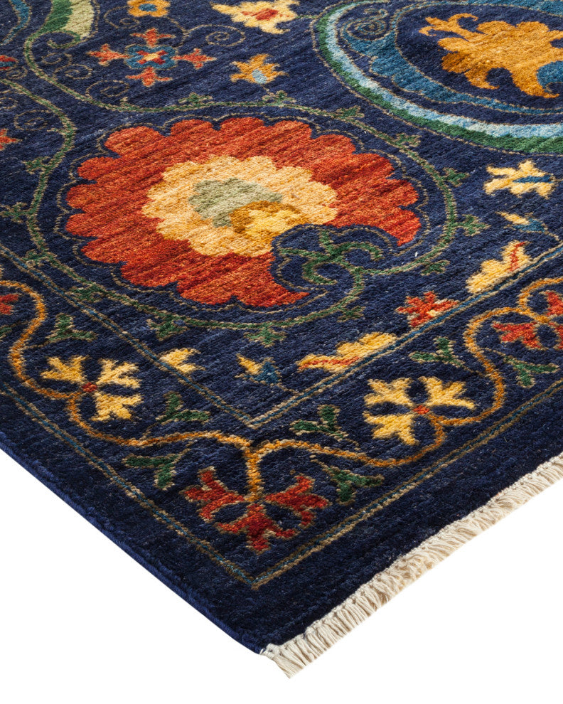 Suzani, One-of-a-Kind Hand-Knotted Area Rug Blue, 8'2"x15'1"