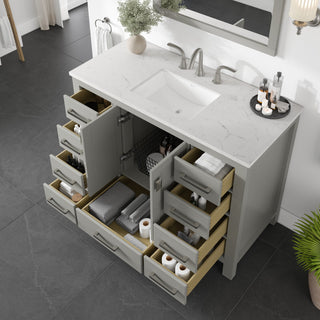 Eviva Aberdeen 42" Transitional Bathroom Vanity With White Carrara Quartz Top, Gray