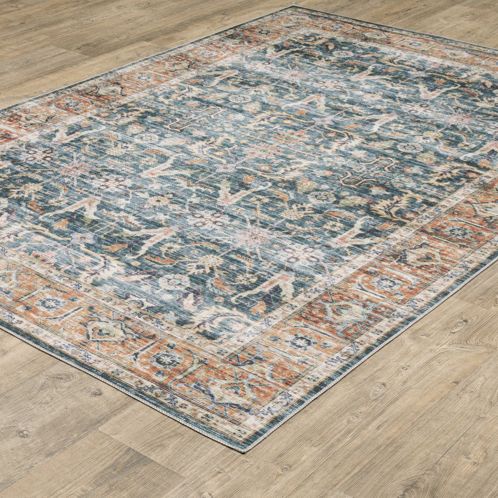 Celestia Machine Washable Vintage Indoor Area Rug, Teal, 3'6"x5'6"