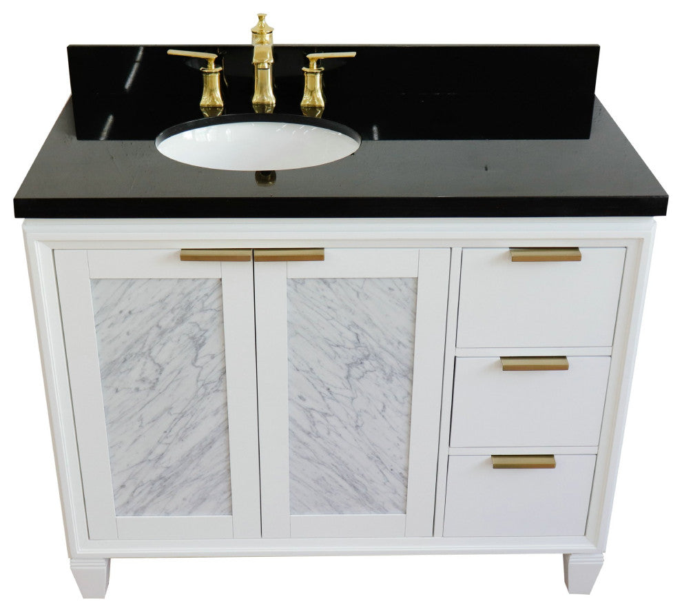 43" Single Vanity, White Finish With Black Galaxy