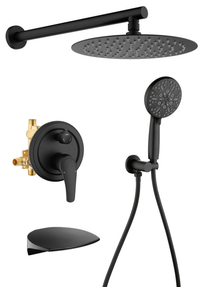 Wellfor Shower Faucet Set, 10" Ceiling Shower Head, Handheld Shower, Tub Spout, Matte Black