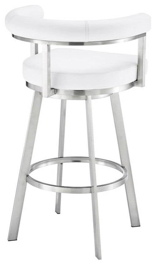 Armen Living Magnolia 26" Stainless Steel & Faux Leather Counter Stool in White
