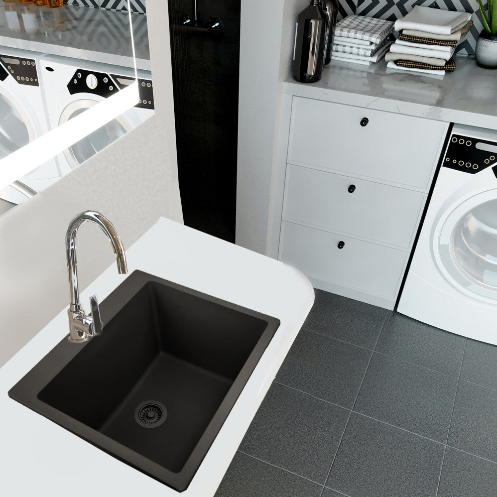 Nantucket Sinks PR2522-DM-BL Dual-mount Granite Composite Laundry Sink in Black