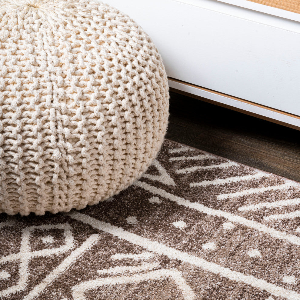 Amanar Tribal Geometric Brown/Ivory 2 ft. x 10 ft. Runner Rug