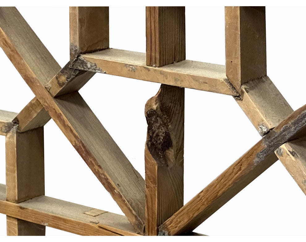 Vintage Restored Oriental Zen Geometric Rustic Raw Wood Wall Panel Hws3463