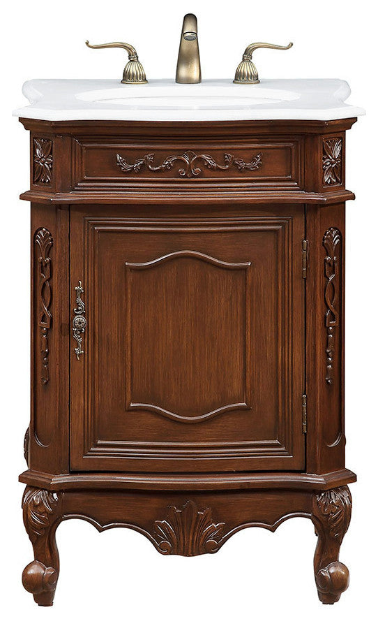 24" Single Bathroom Vanity in brown, with Ivory White Engineered Marble