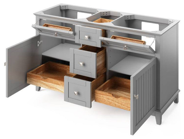 Savino Modern 60" Grey Double Sink Vanity, Black Granite Vanity Top