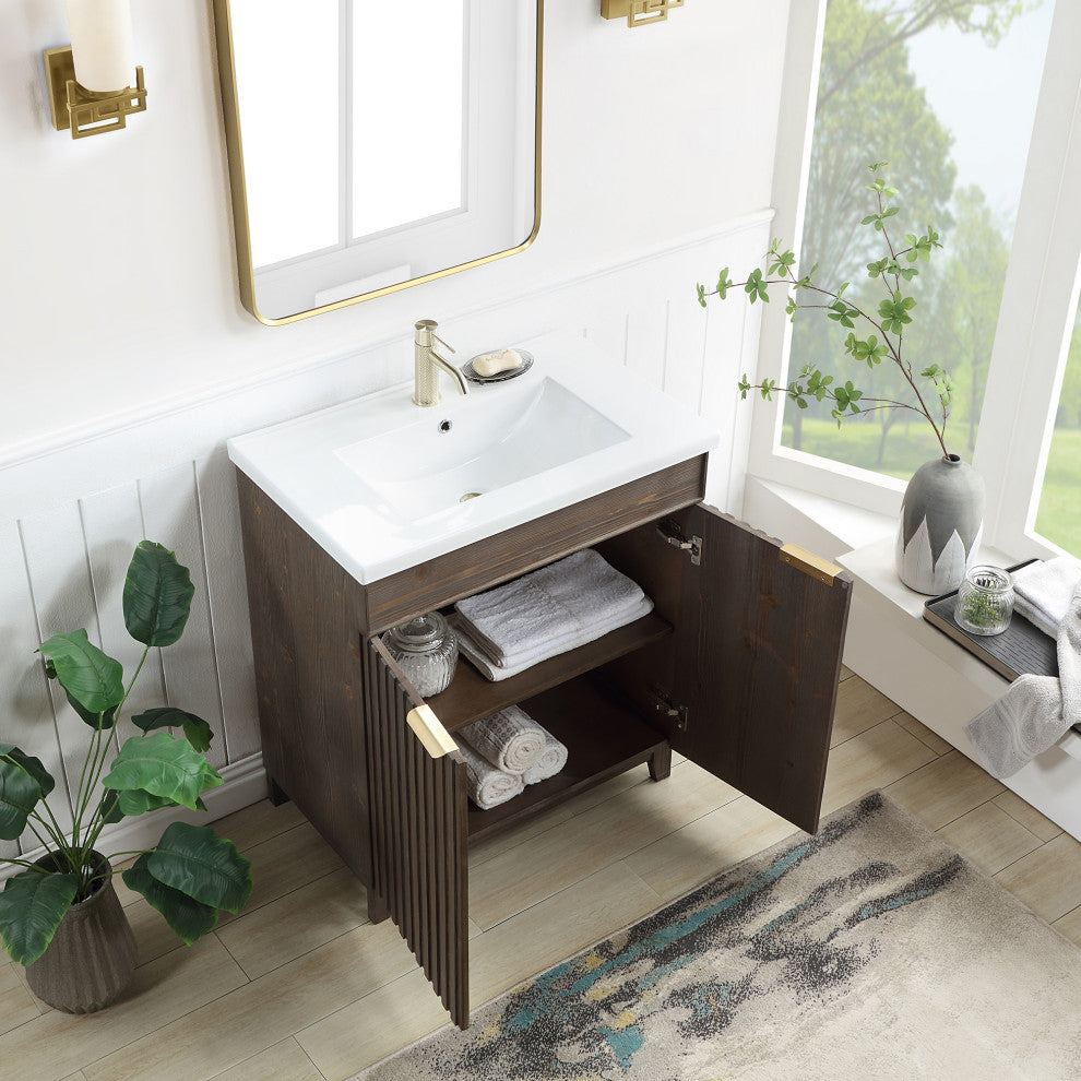 Palos Bathroom Vanity, Spruce Aged Brown, 30", Ceramic Top, No Mirror