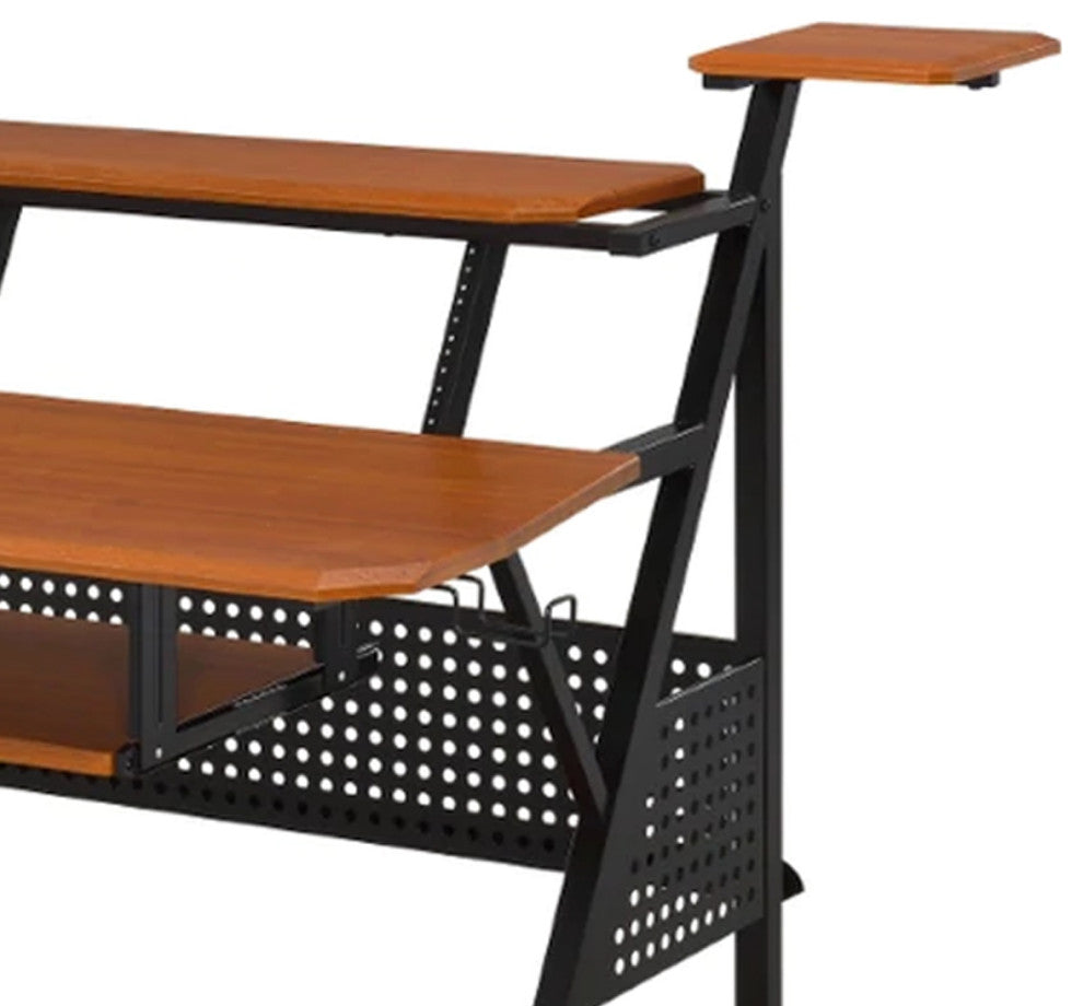 Benzara BM276201 Wood Music Desk Studio Station, Keyboard Tray, Shelves, Walnut