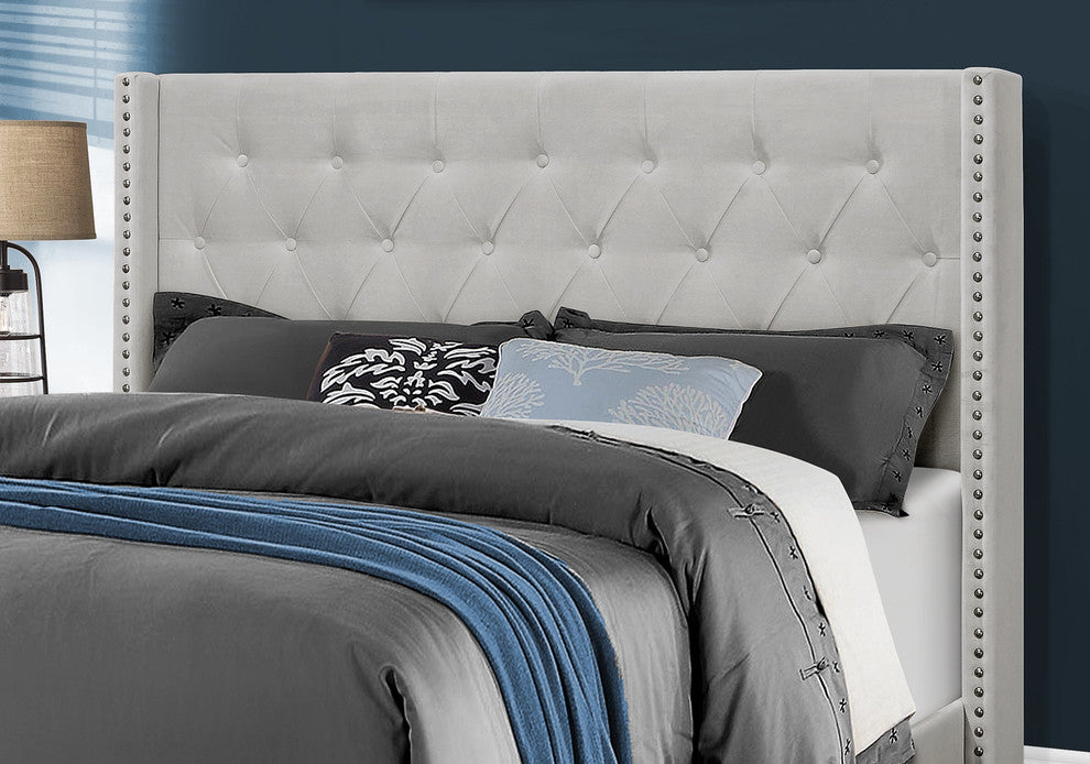 Bed, Queen Size, Platform, Bedroom, Frame, Upholstered, Velvet, Wood Legs