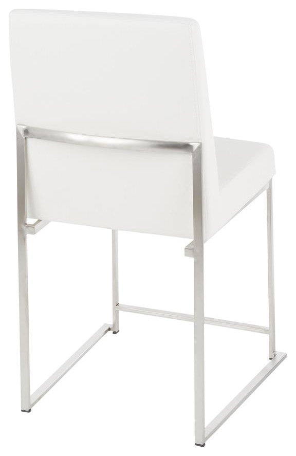 Brushed Stainless Steel, White PU High Back Fuji Dining Chair - Set of 2