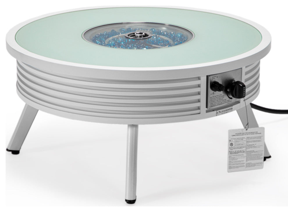 Leisuremod Walbrooke Patio Round Fire Pit Table With Aluminum Slats Frame, White