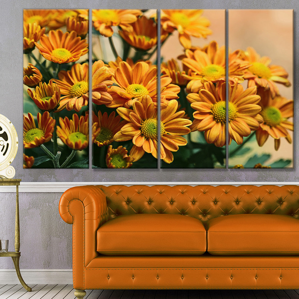 Bright Yellow Flowers in Garden, Floral Canvas Art Print, 48"x28", 4 Panels