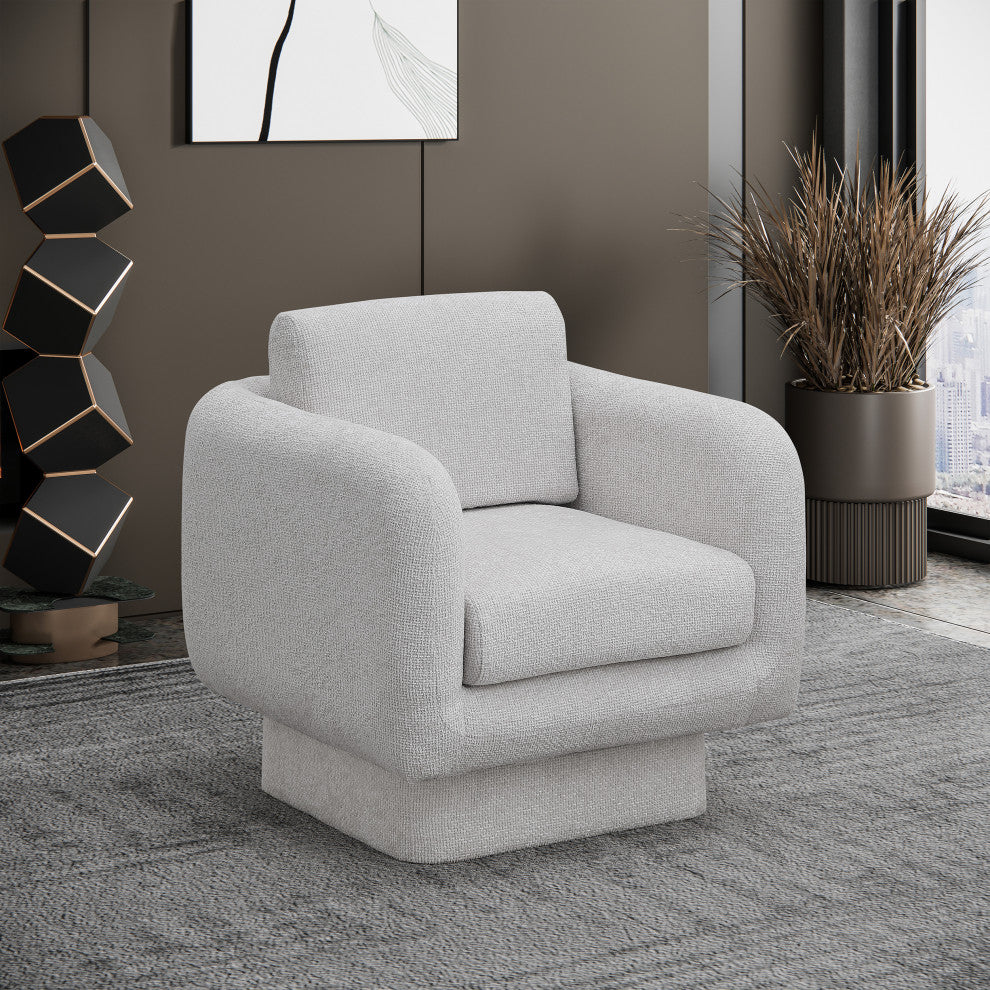 Alessandra Cream Chenille Fabric Swivel Accent Chair, Cream