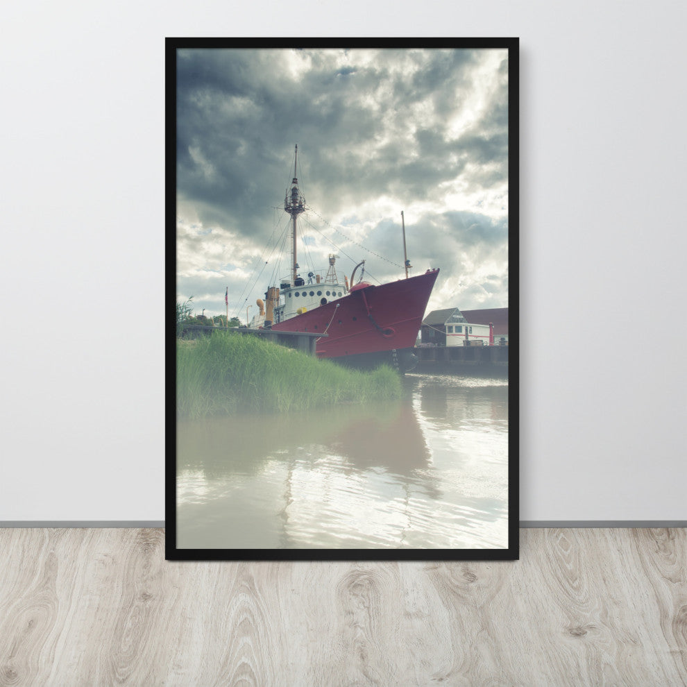 Foggy River Coastal Landscape Framed Photo Paper Wall Art Prints, Black, 24" X 36"