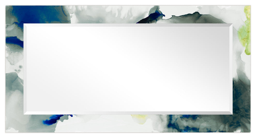 "Ephemeral" Beveled Mirror on Printed Abstarct Tempered Art Glass, 54"x28"