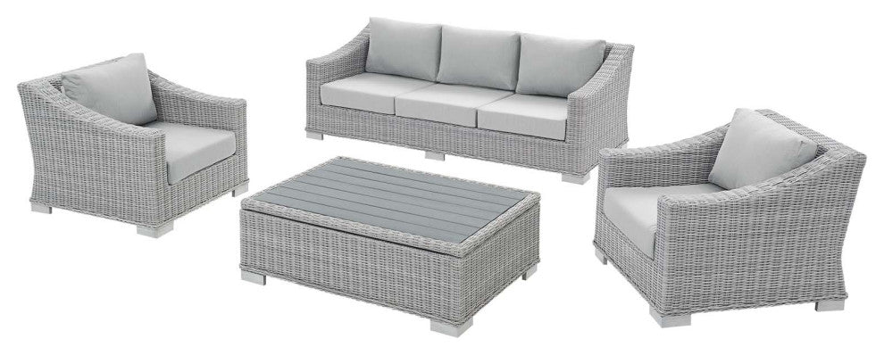 Lounge Sofa Chair Table Set, Rattan, Wicker, Gray, Modern, Outdoor Patio