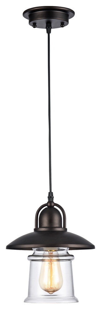 IRONCLAD, Industrial-style 1 Light Rubbed Bronze Ceiling Mini Pendant, 9" Shade
