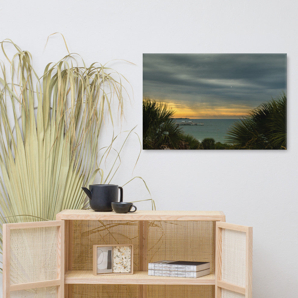 Cloudy Rainy Sunset De Soto Beach Landscape Photo Canvas Wall Art Print, 24" X 36"