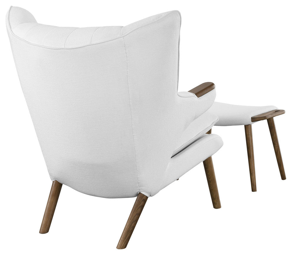 Modern Walnut White Bear Lounge Chair and Ottoman