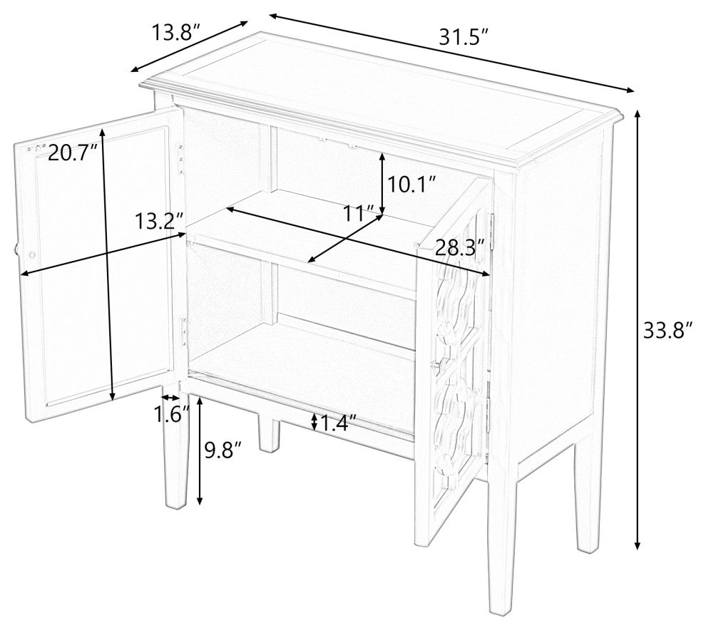 Wood Double Mirrored Door Accent Cabinet with Adjustable Shelf, Blue, 32" X 14"