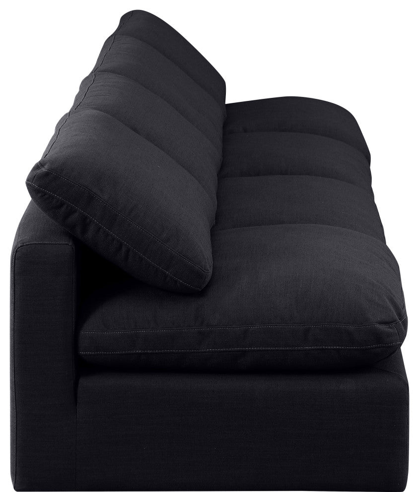 Indulge Upholstered Modular Sofa, Black, 4-Piece: 4 Armless Chair, Down Stuffed Linen Textured Fabric