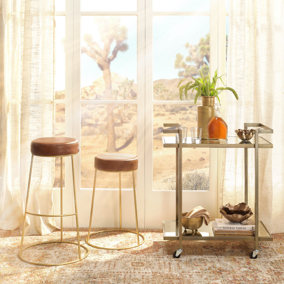 Henry Round Leather Bar Stool, Brown