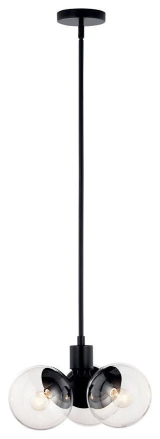 Silvarious 16.5" 3 Light Convertible Pendant, Black, Clear Glass