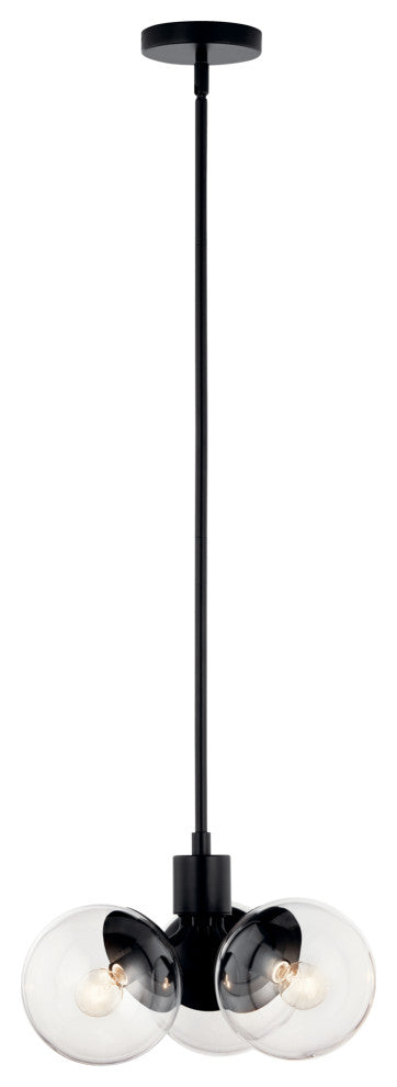 Silvarious 16.5" 3 Light Convertible Pendant, Black, Clear Glass