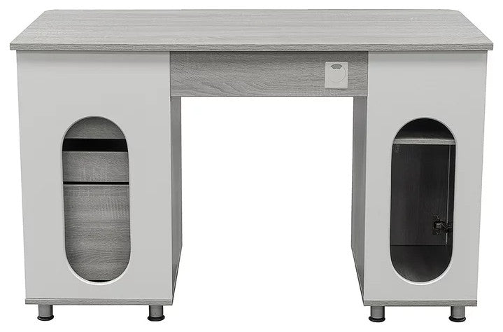 Modern Desk, Floating Top With Keyboard Tray & Plenty Storage Space, Gray
