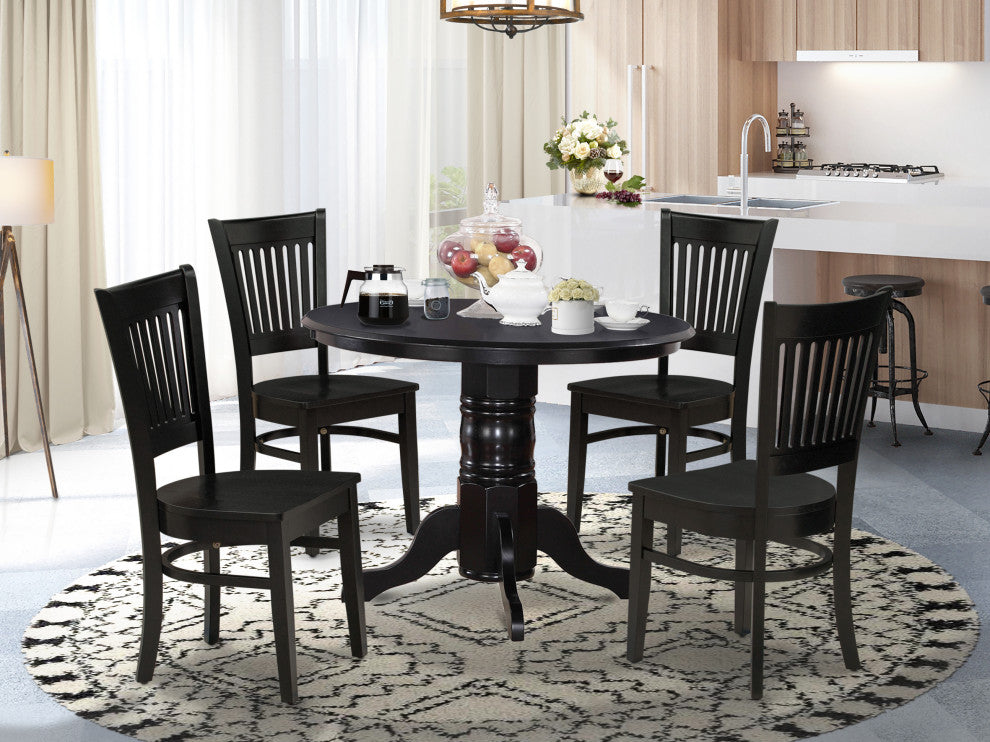 5-Pc Dining Set 4 Dining Chair, Table Seat, Slatted Chair Back Black Finish