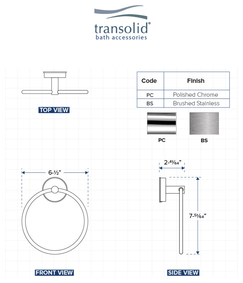 Transolid Cara Towel Ring, Polished Chrome