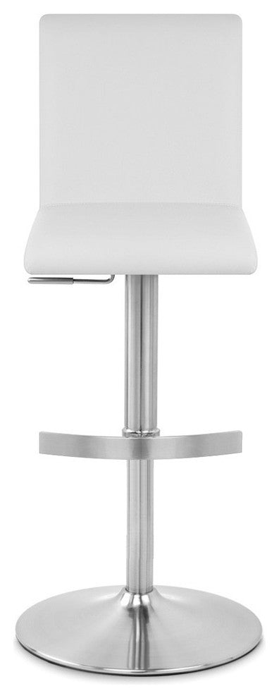 Coveteur Bar Stool White Leatherette Brushed Stainless Steel Adjustable Base