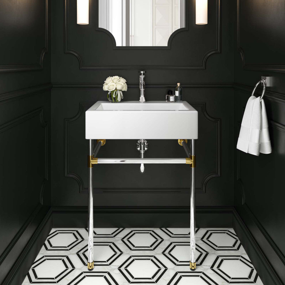 Redeem 24" Silver Stainless Steel Wall-Mount Bathroom Vanity, Silver White